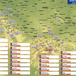 Mapa przedstawia korona gór polskich, z zaznaczonymi szczytami i ich wysokościami.